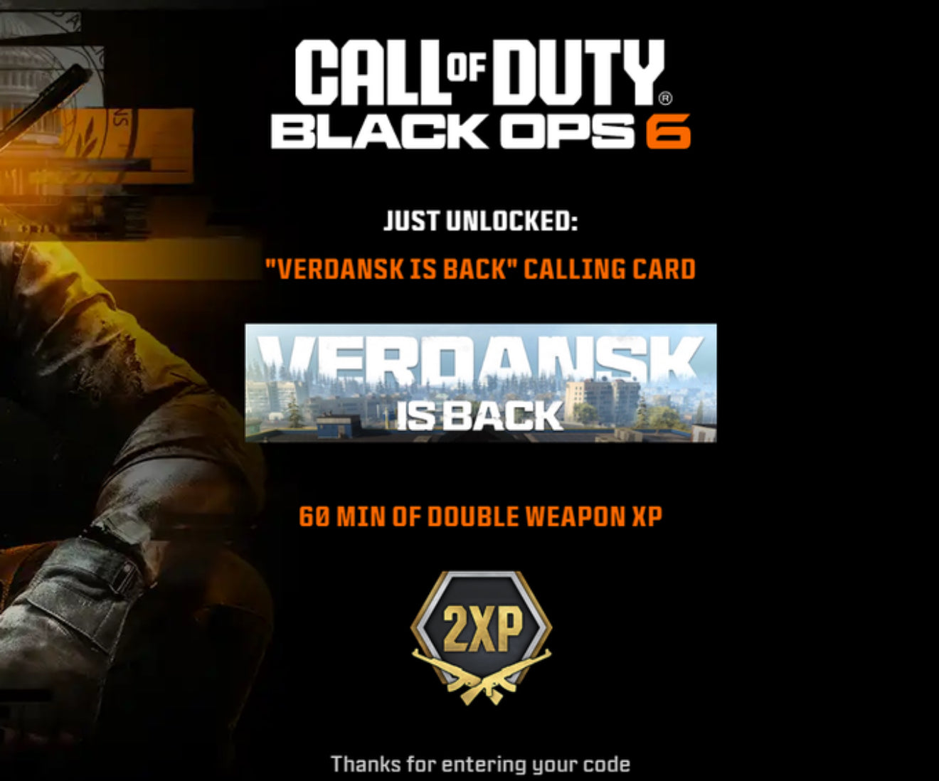 Verdansk Is Back Calling Card + BONUS DOUBLE XP